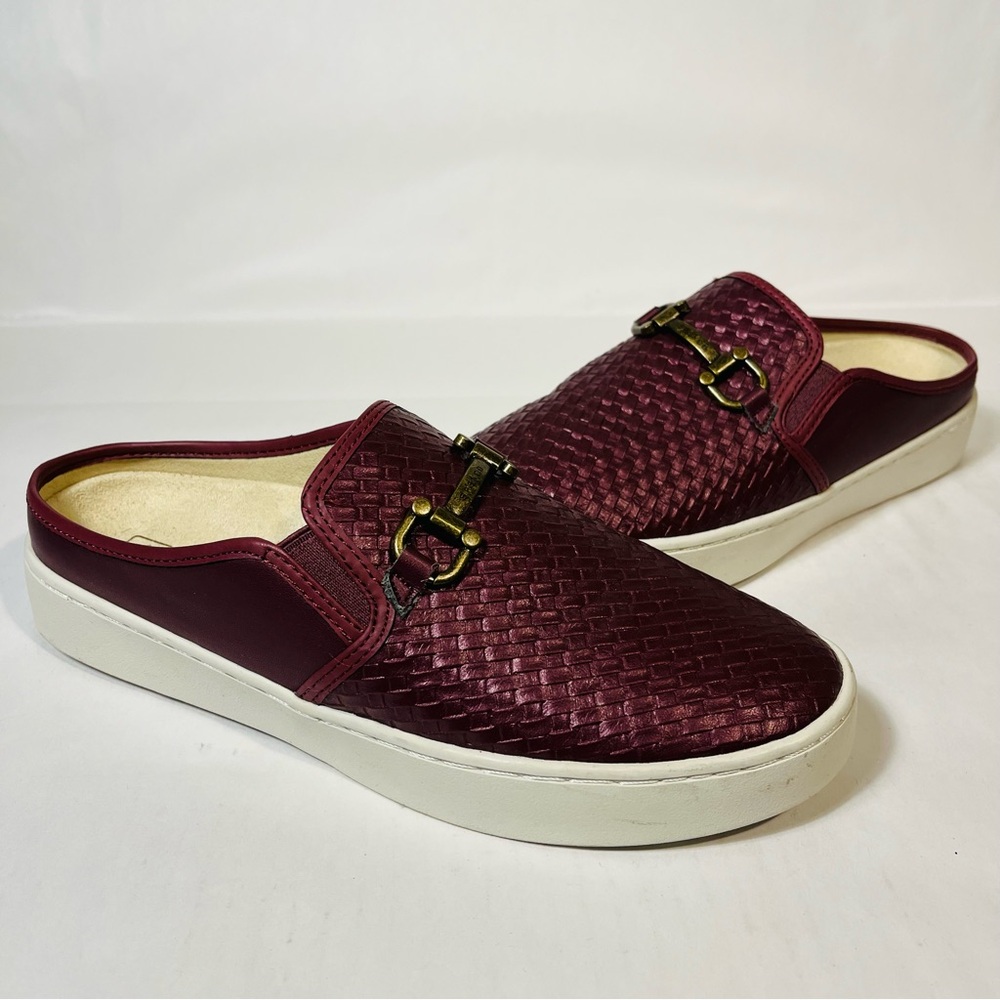 Spenco Durham Embossed Woven Mules Burgundy Size 9